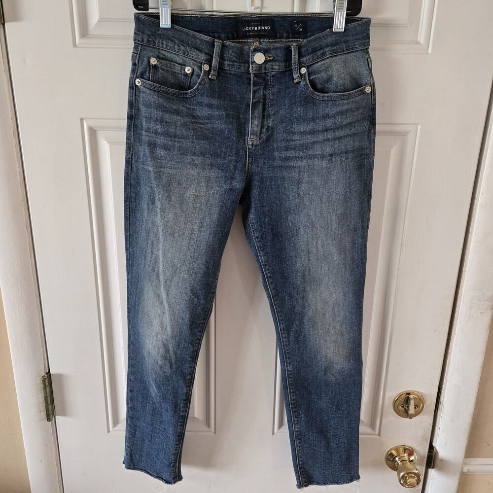Lucky Brand Brooke Crop Jeans Women Size 6/28 Raw Hem High Rise Skinny Cropped